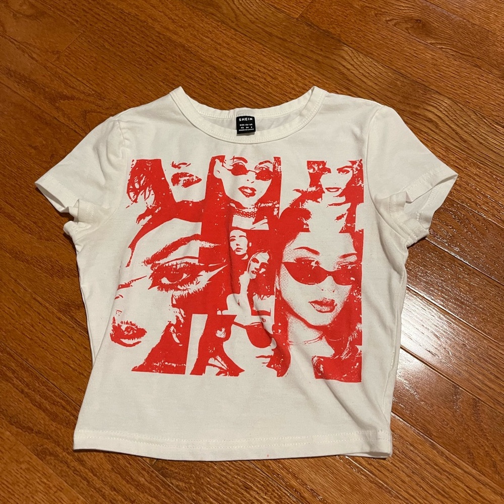 red and white baby tee